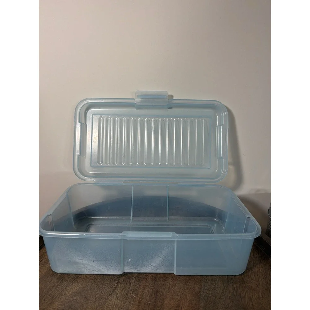 Vintage Rubbermaid Keepers Shoe Box Clear Blue Hinged Latch Snap Case 6 Qt
